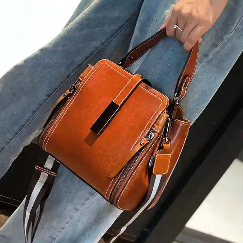 Solid Color Leather Shoulder Bag