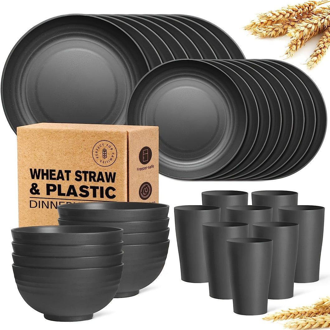 32pc Plastic Wheat Straw Dinnerware Set