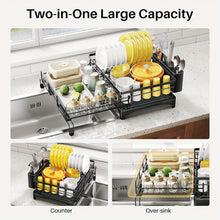 Load image into Gallery viewer, Expandable 2-in-1 Black Metal Dish Drying Rack
