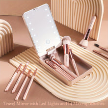 Load image into Gallery viewer, 14pc Travel Brush Set with LED Light Mirror
