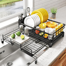 Load image into Gallery viewer, Expandable 2-in-1 Black Metal Dish Drying Rack
