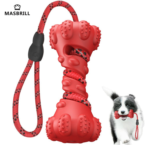 MASBRILL Pet Dog Toy Interactive Rubber Dumbbell for Small Large Dogs Tooth Cleaning Indestructible - ladybsfinds